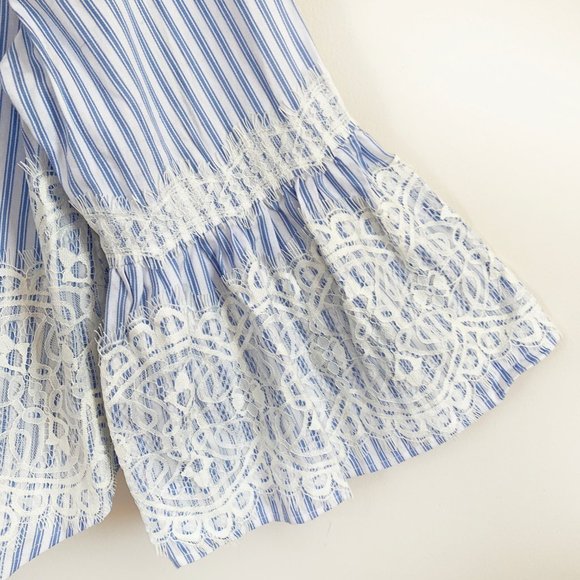 ZARA Striped Blue White Blouse Top Lace Detail - Picture 7 of 14